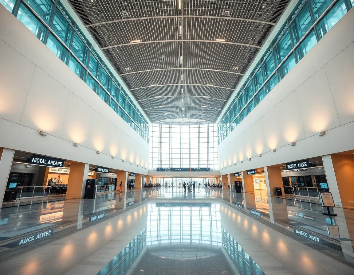 Dubai International Airport Terminal 3 modern interior, wide angle architectural