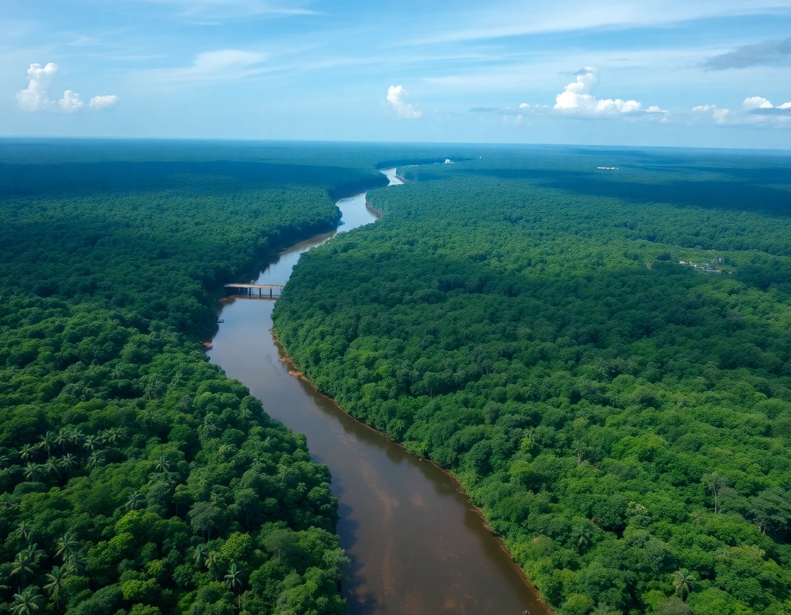 Amazon rainforest aerial view with river, professional landscape photography