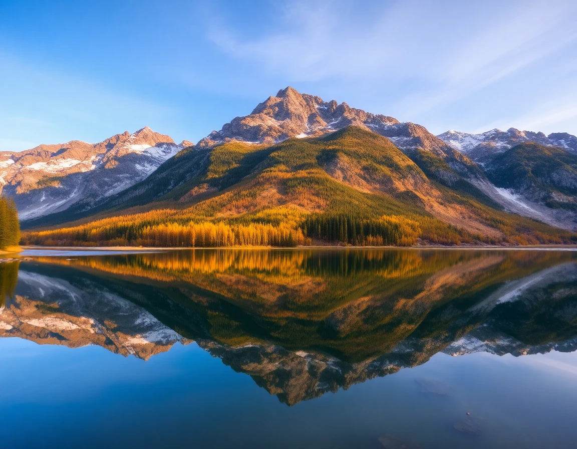 Canadian Rockies with autumn foliage and lake reflection, professional landscape
