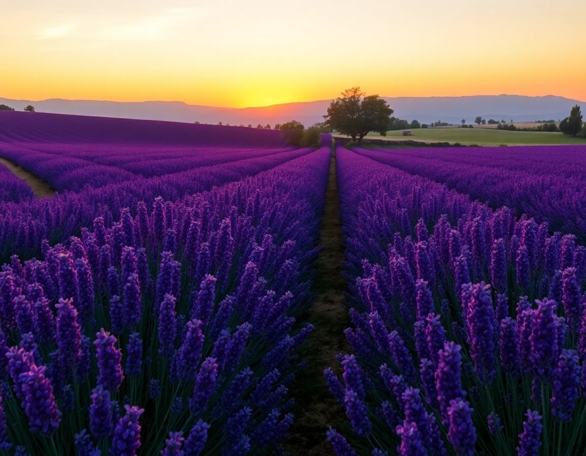 Provence lavender fields at sunset, professional landscape photography