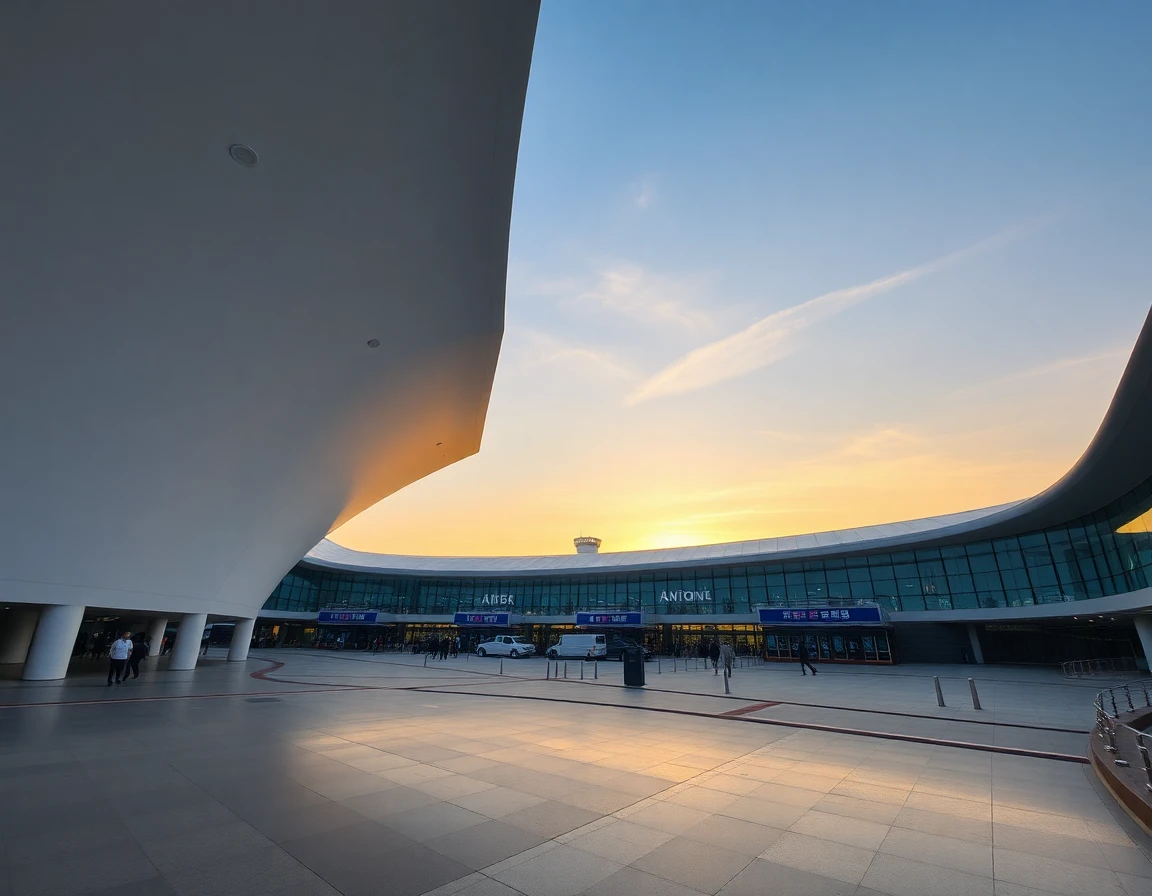 Incheon International Airport modern terminal with curved architecture, wide ang