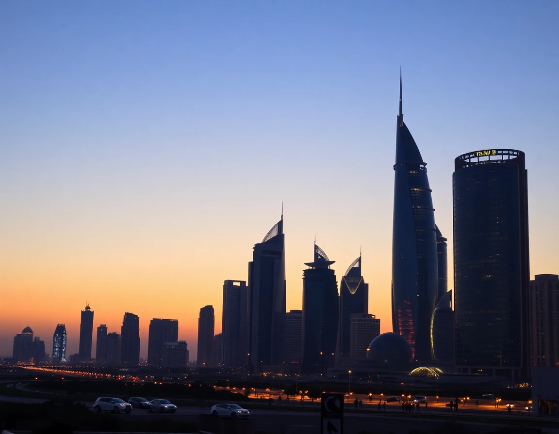 Riyadh skyline modern towers at twilight, professional cityscape photography