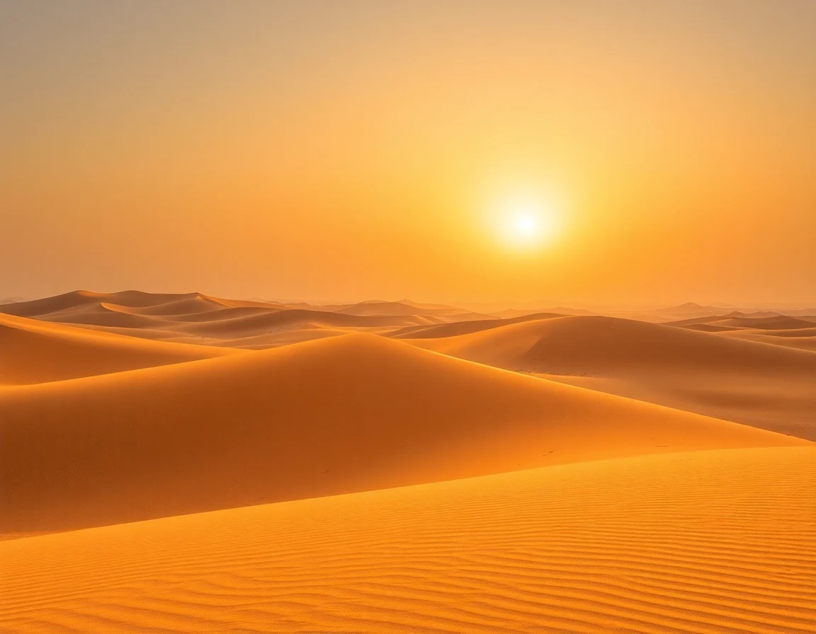 Saudi desert landscape with sand dunes at golden hour, professional landscape ph