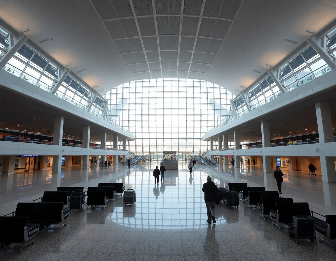 Istanbul Airport modern terminal massive interior, wide angle architectural